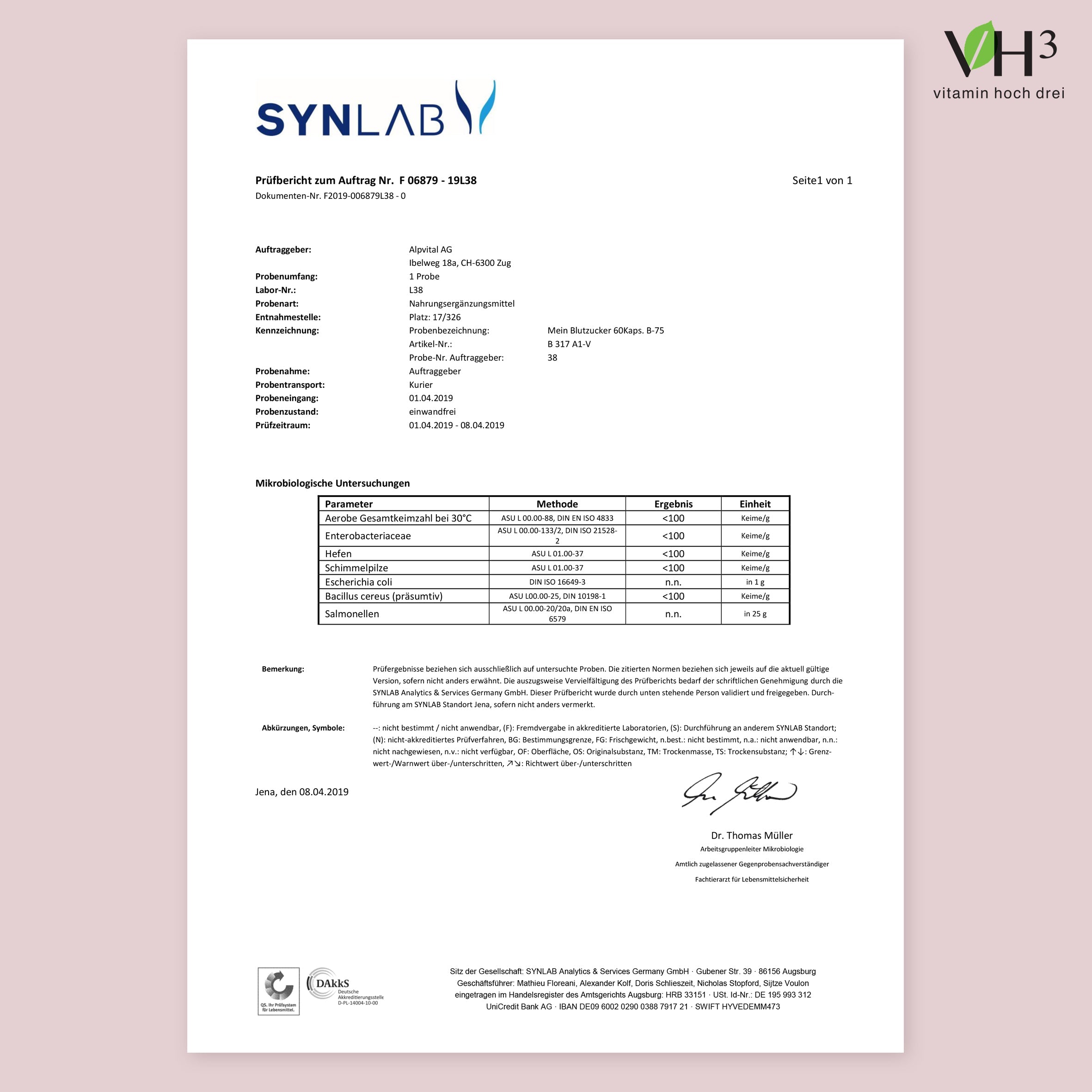 VH3 MEIN Blutzucker mit Beta Glucan, Oleuropein Biotin und Vitamin C