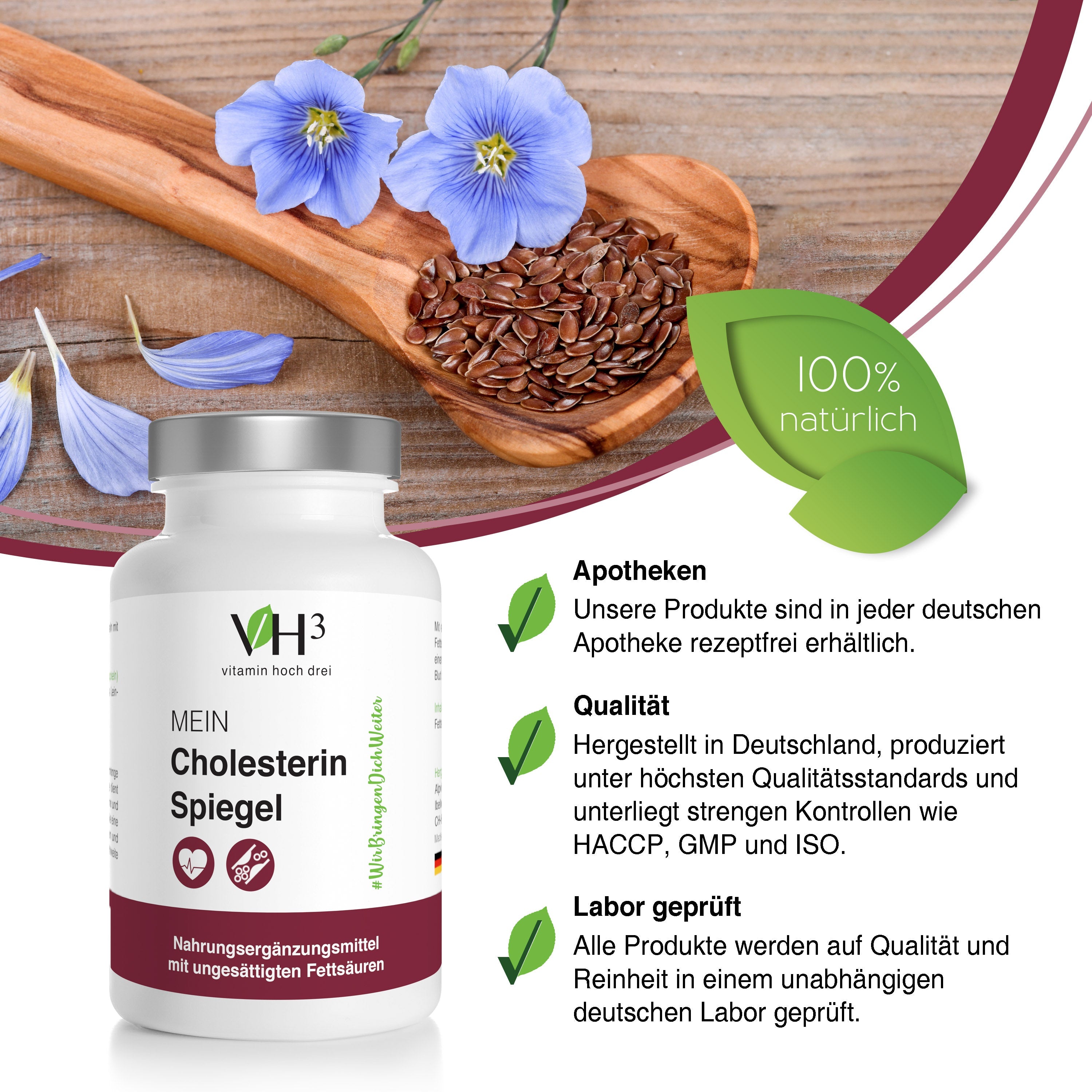 MEIN Cholesterin Spiegel mit Beta Glucan, Oleuropein, Acerola Extrakt und Amaranthmehl