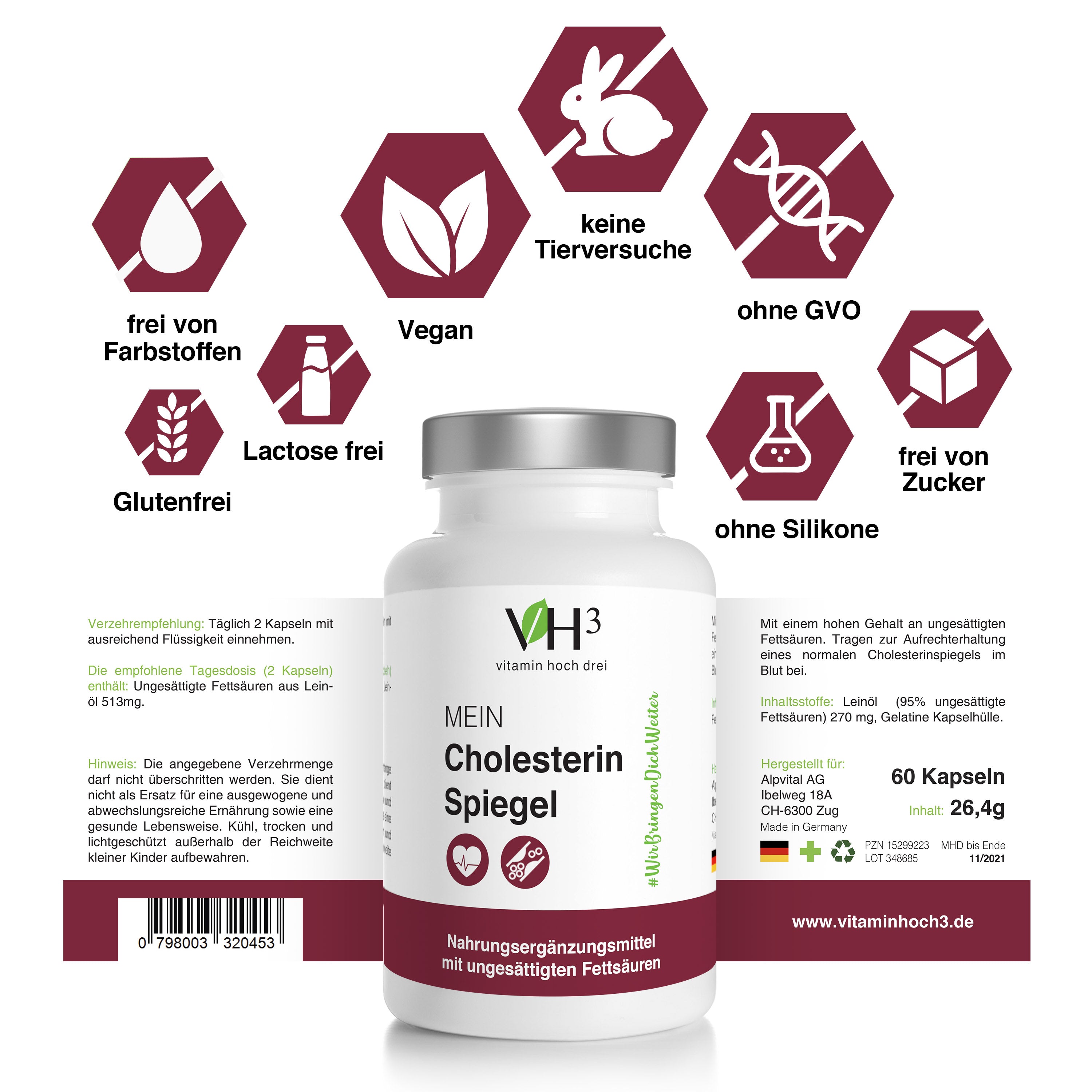 MEIN Cholesterin Spiegel mit Beta Glucan, Oleuropein, Acerola Extrakt und Amaranthmehl