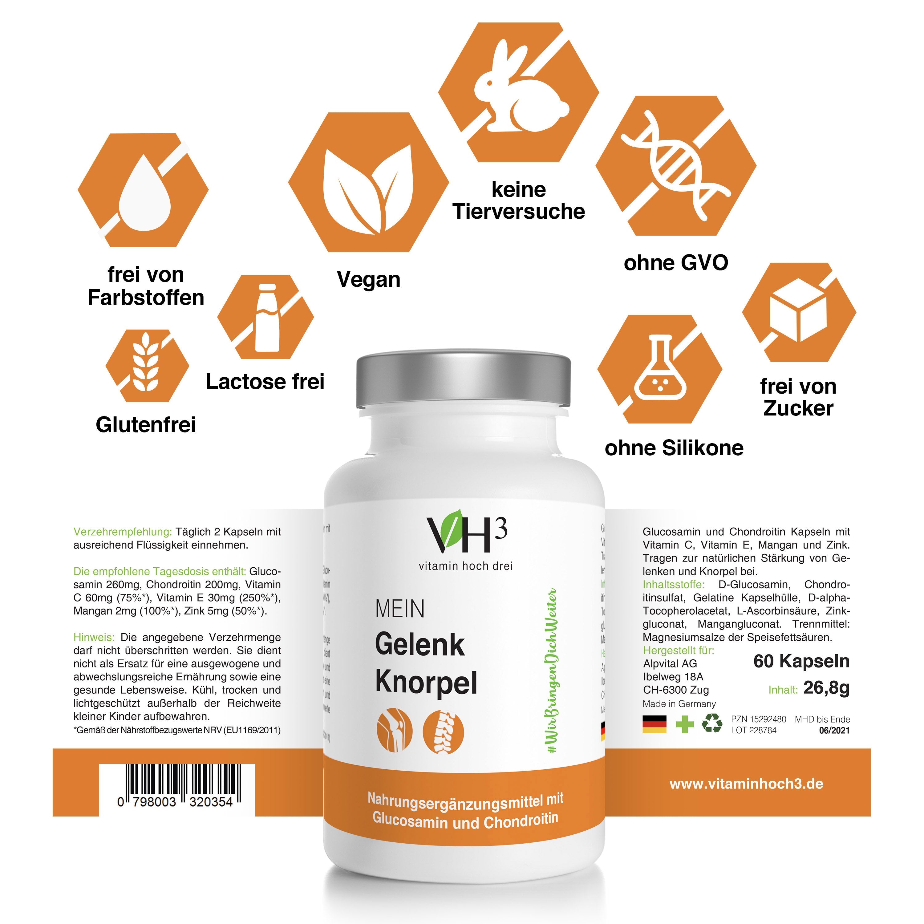 VH3 MEIN Gelenk Knorpel mit Glucosamin, Chondroitin und Zink