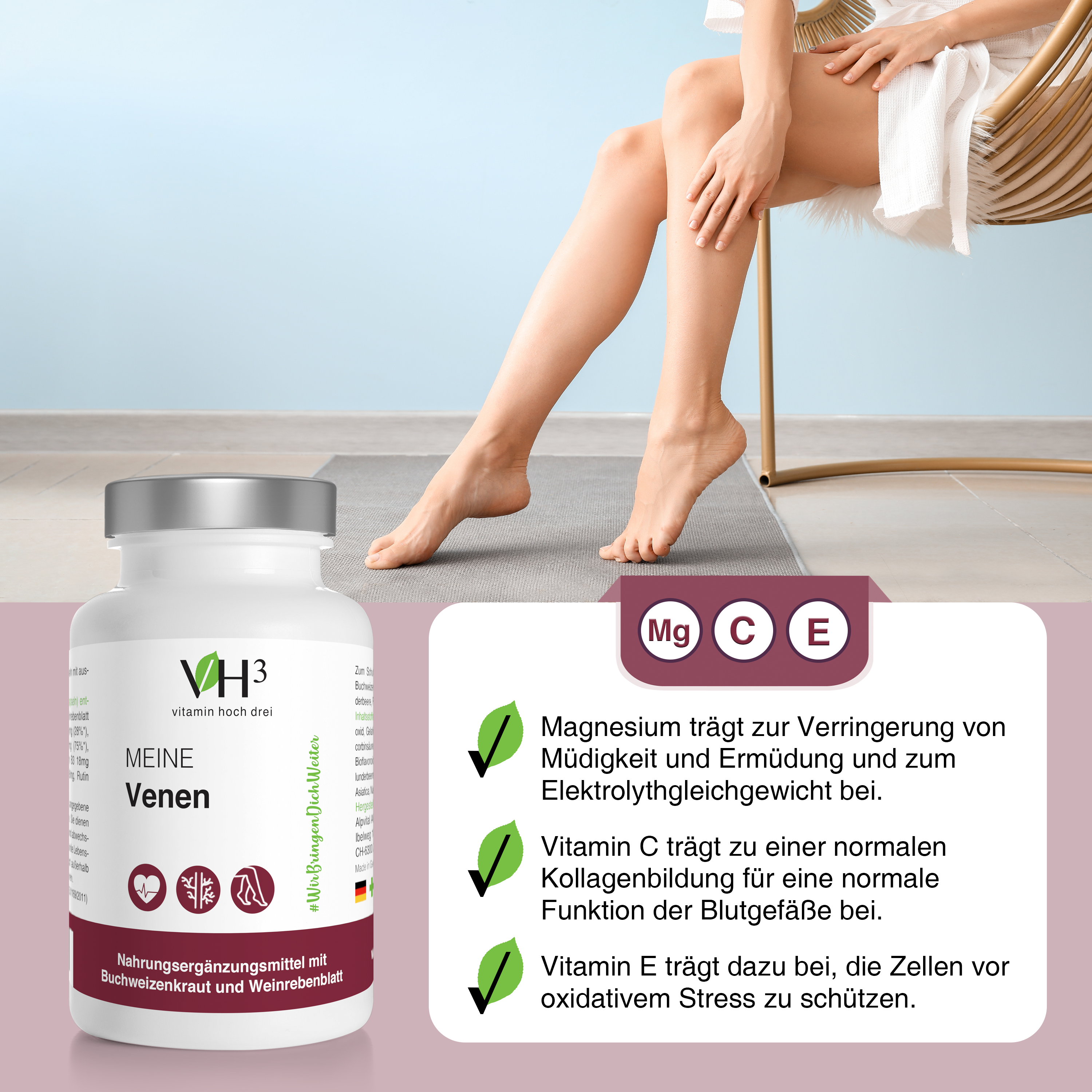 VH3 MEINE Venen mit Buchweizenkraut, marines Magnesium und Holunderbeeren Extrakt