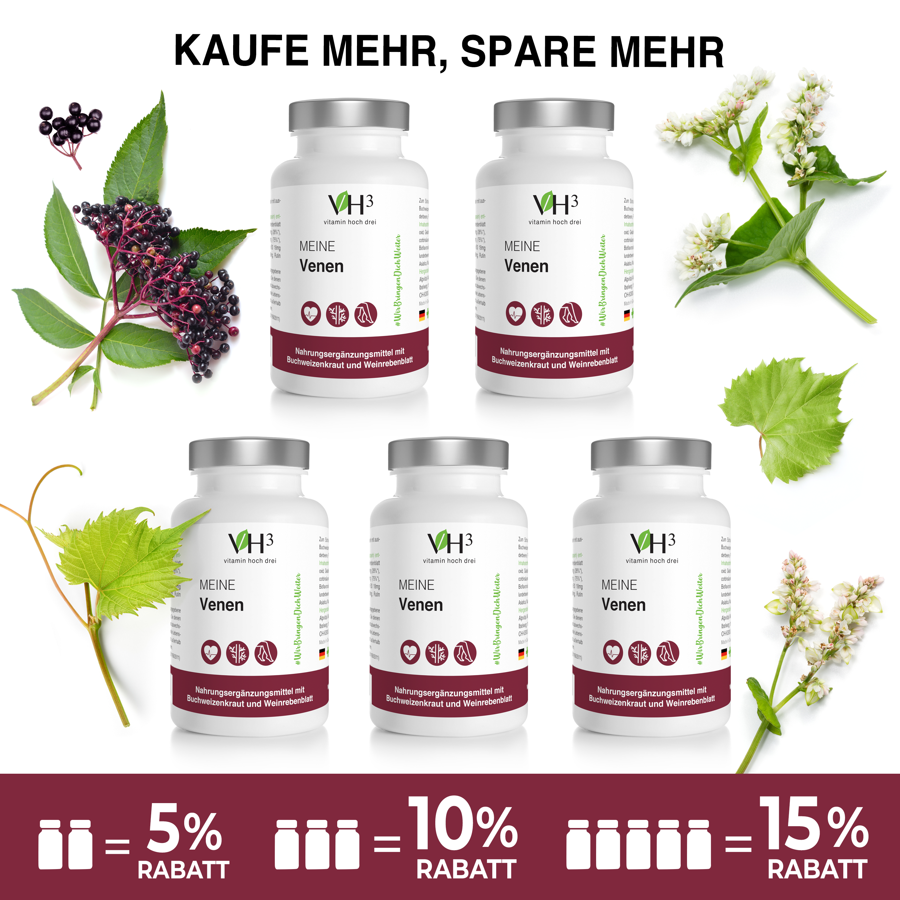 VH3 MEINE Venen mit Buchweizenkraut, marines Magnesium und Holunderbeeren Extrakt