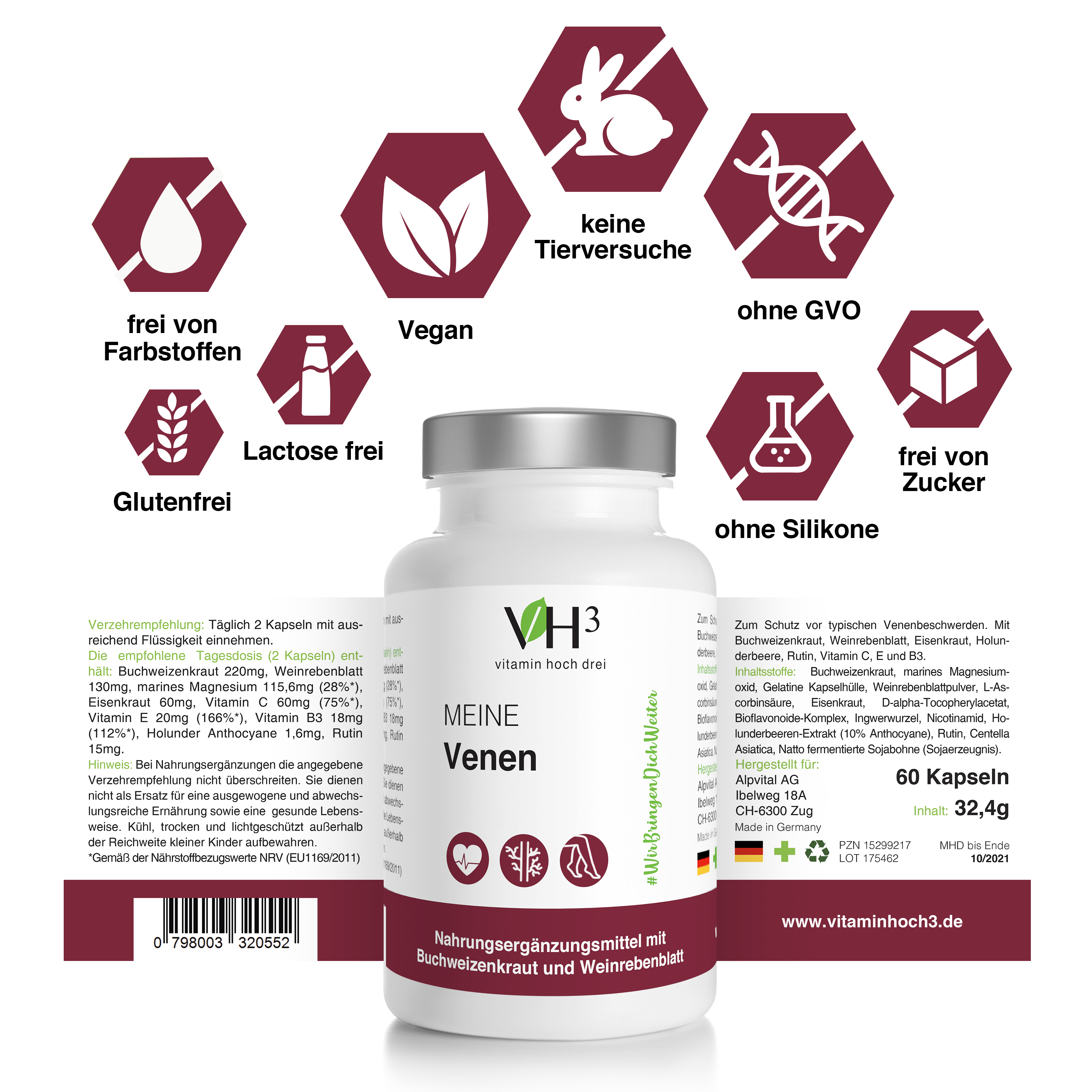 VH3 MEINE Venen mit Buchweizenkraut, marines Magnesium und Holunderbeeren Extrakt