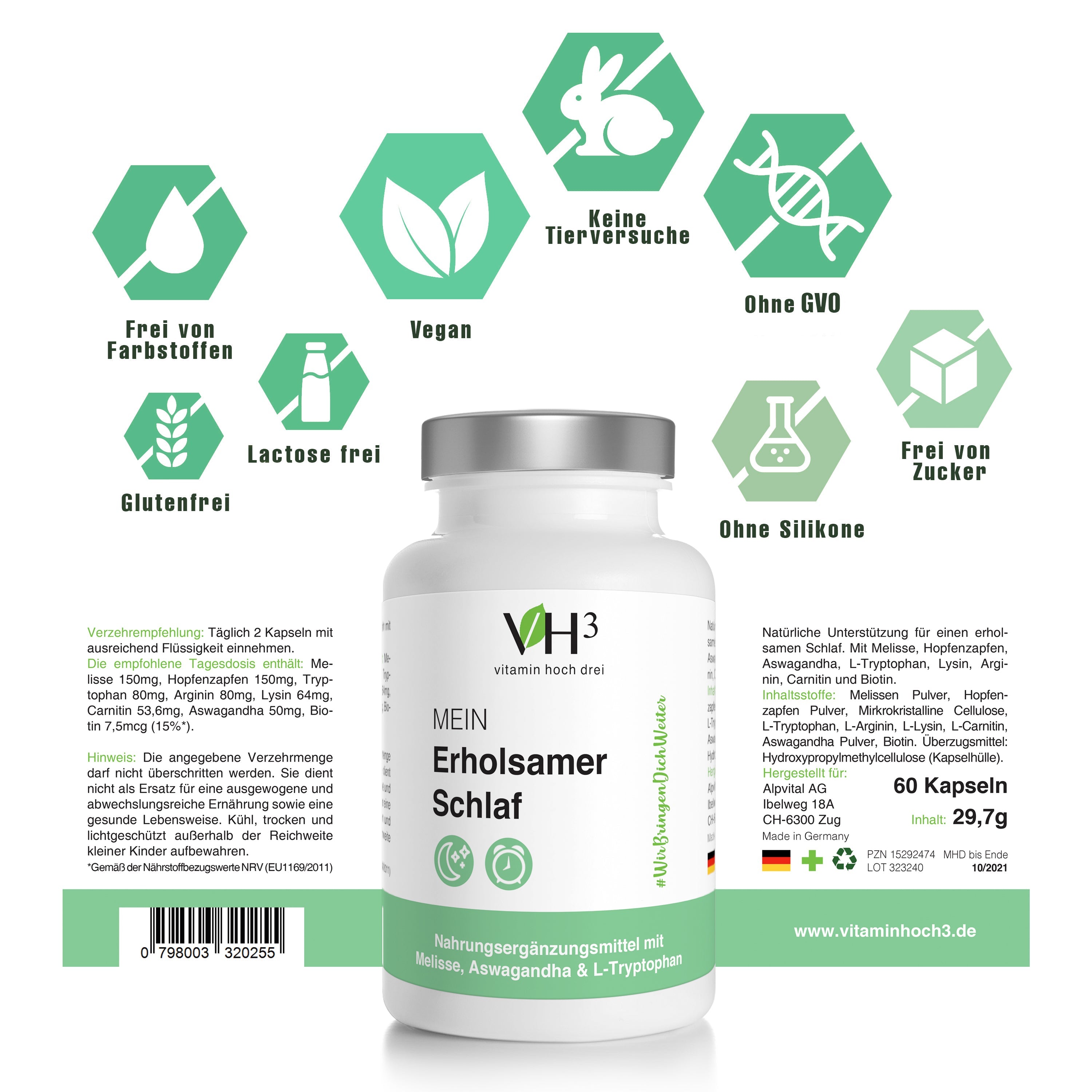 VH3 MEIN Erholsamer Schlaf mit Melisse, Aschwagandha und L-Tryptophan