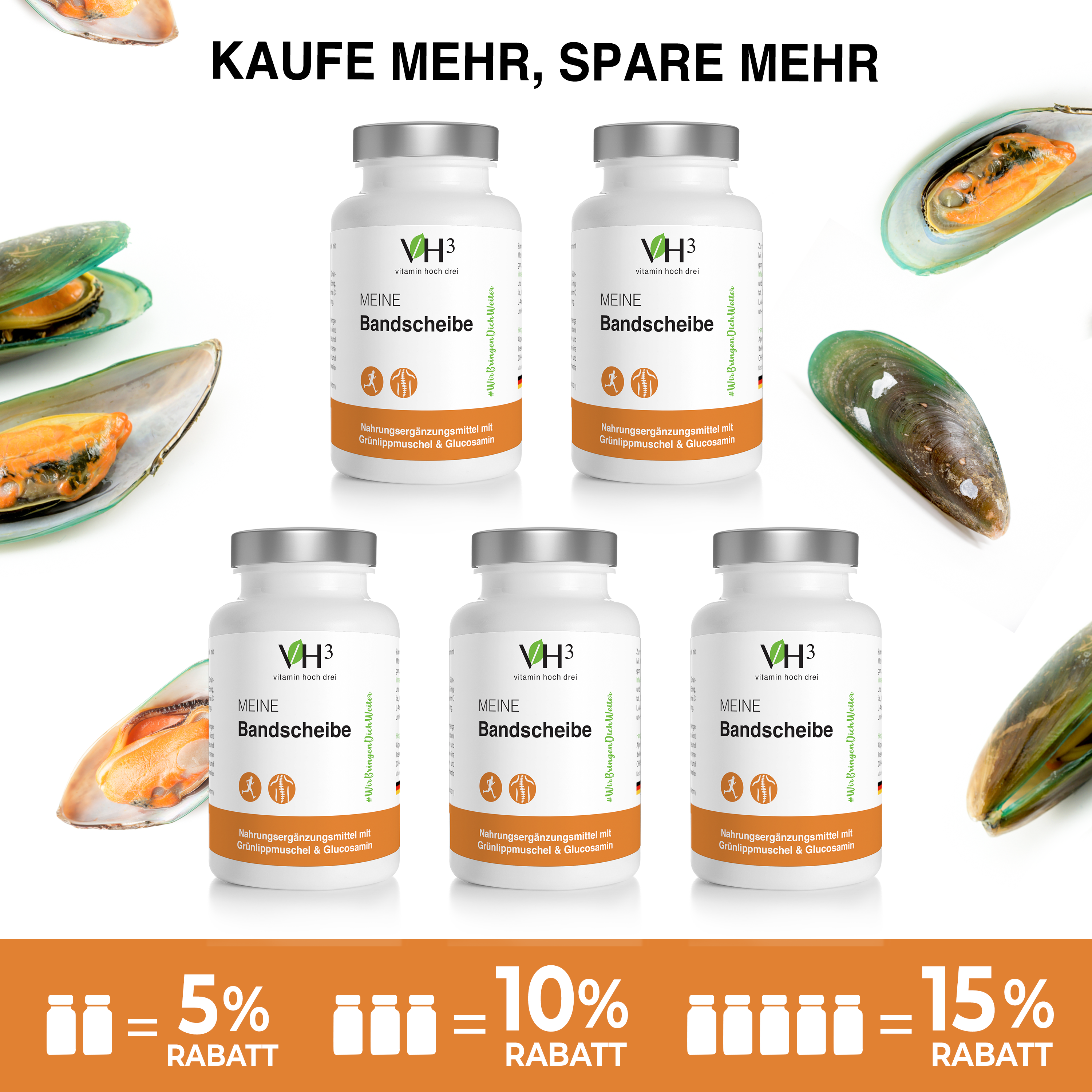 VH3 Meine Bandscheibe mit Grünlippmuschel, Glucosamin & Collagen Typ-2