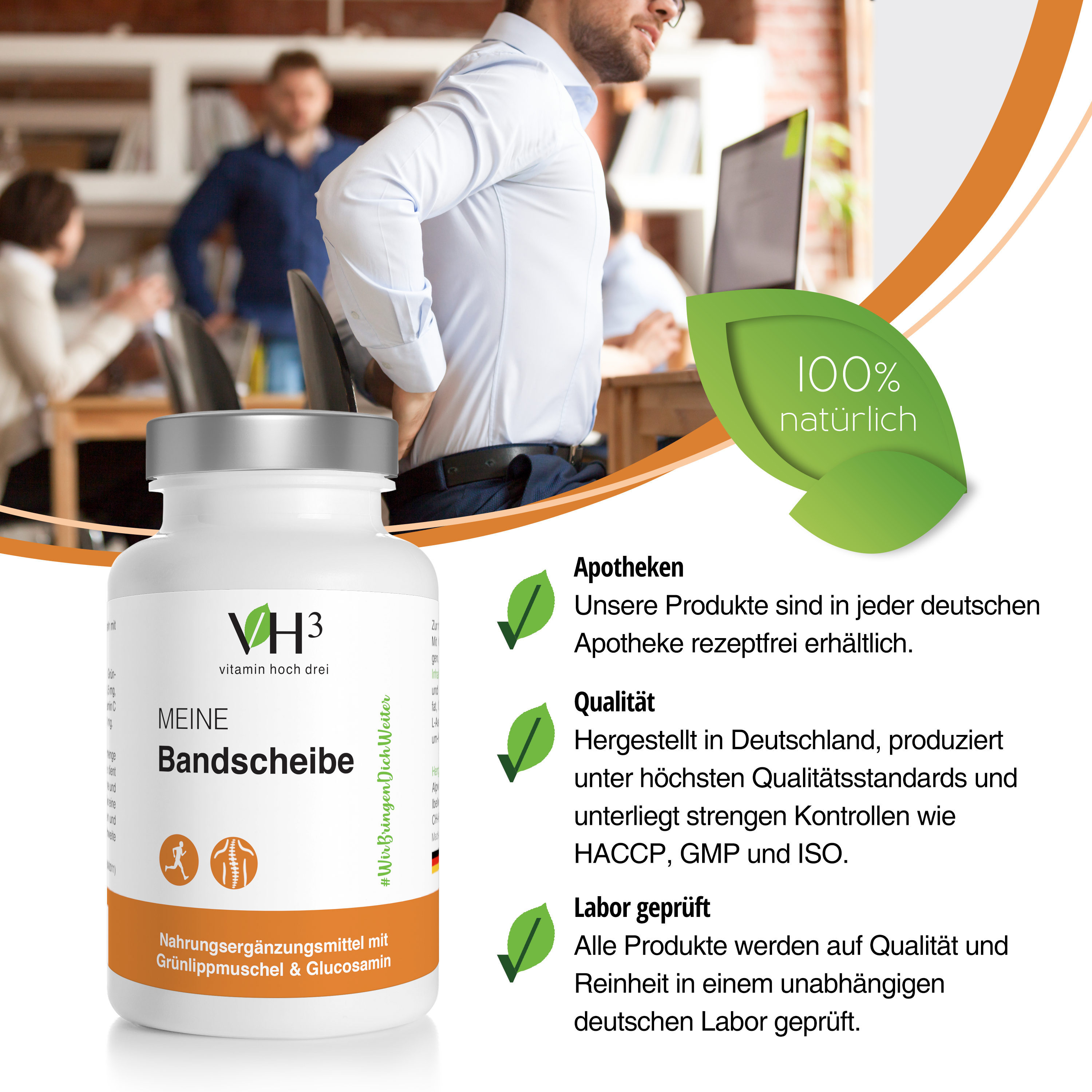 VH3 Meine Bandscheibe mit Grünlippmuschel, Glucosamin & Collagen Typ-2