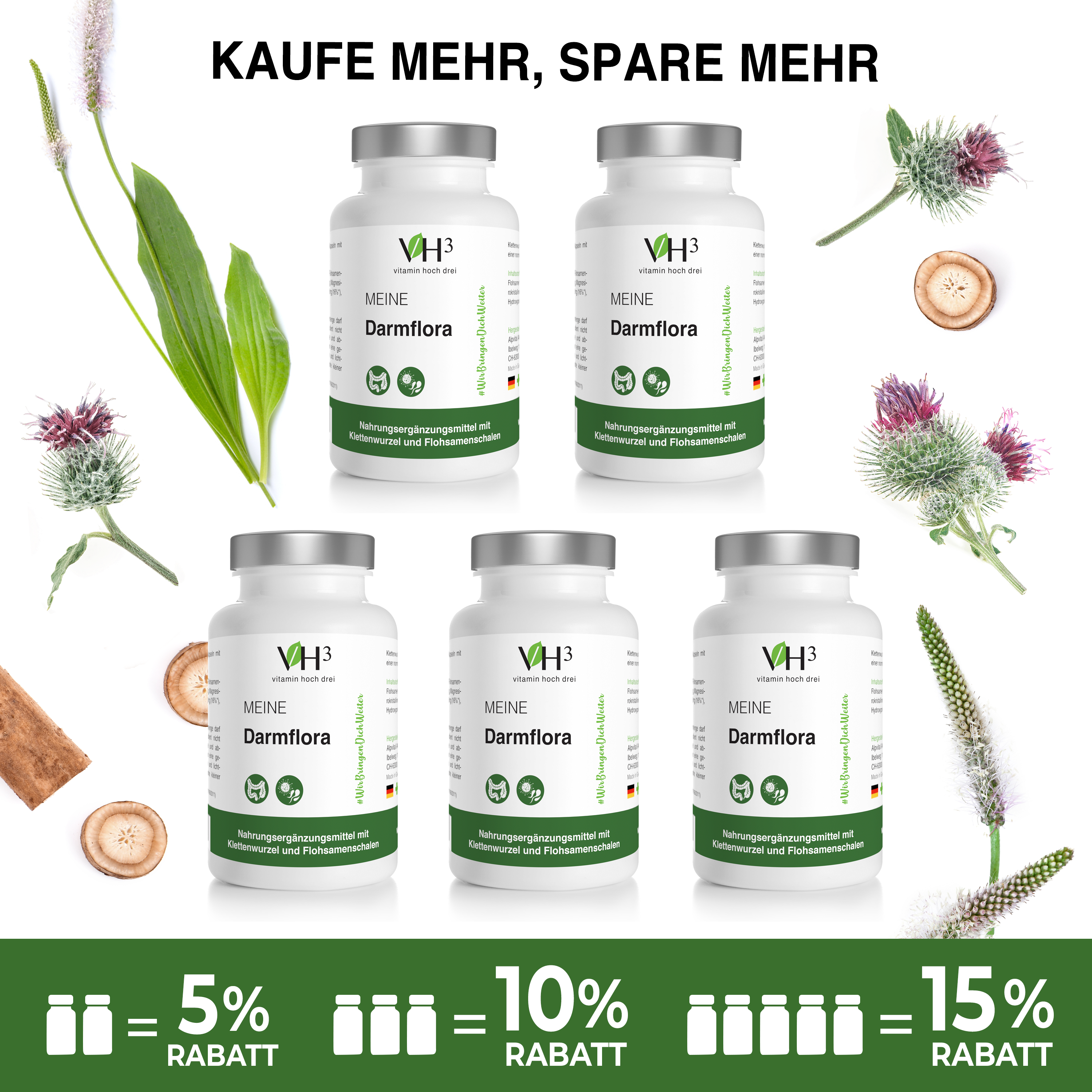 MEINE Darmflora mit Flohsamenschalenpulver, Klettenwurzelpulver, Mikrokristalline Celulose und Zinkgluconat