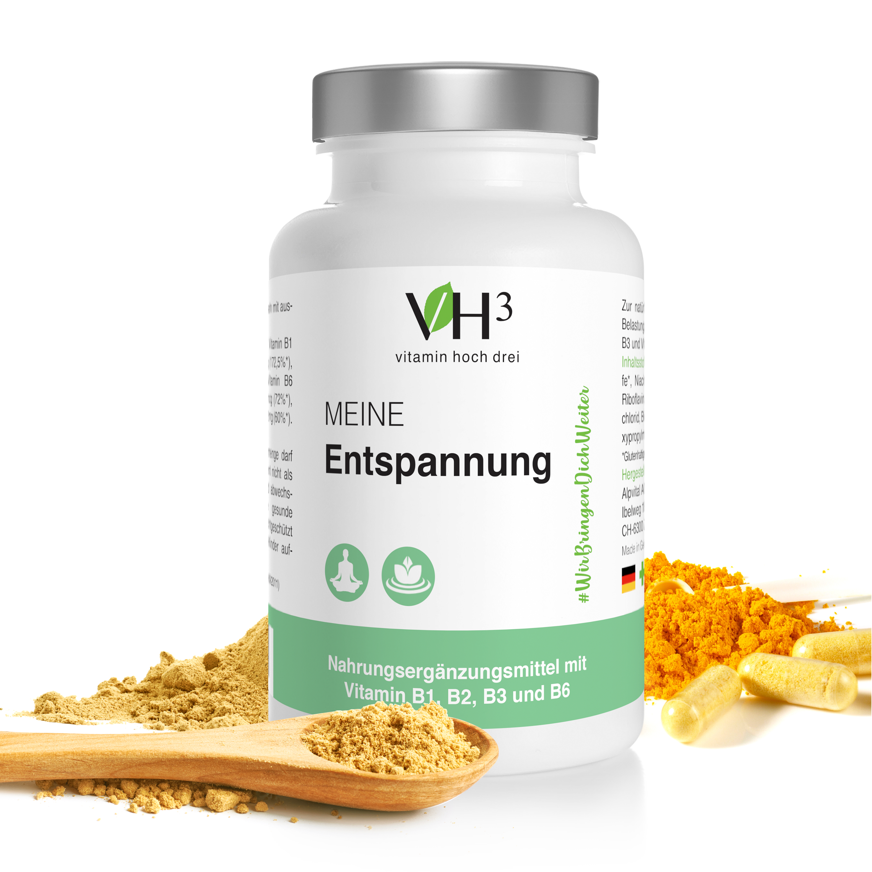 MEINE Entspannung mit Riboflavin, Cyanocobalamin, Pyridoxinhydrochlorid, Biotin und Folsäure.