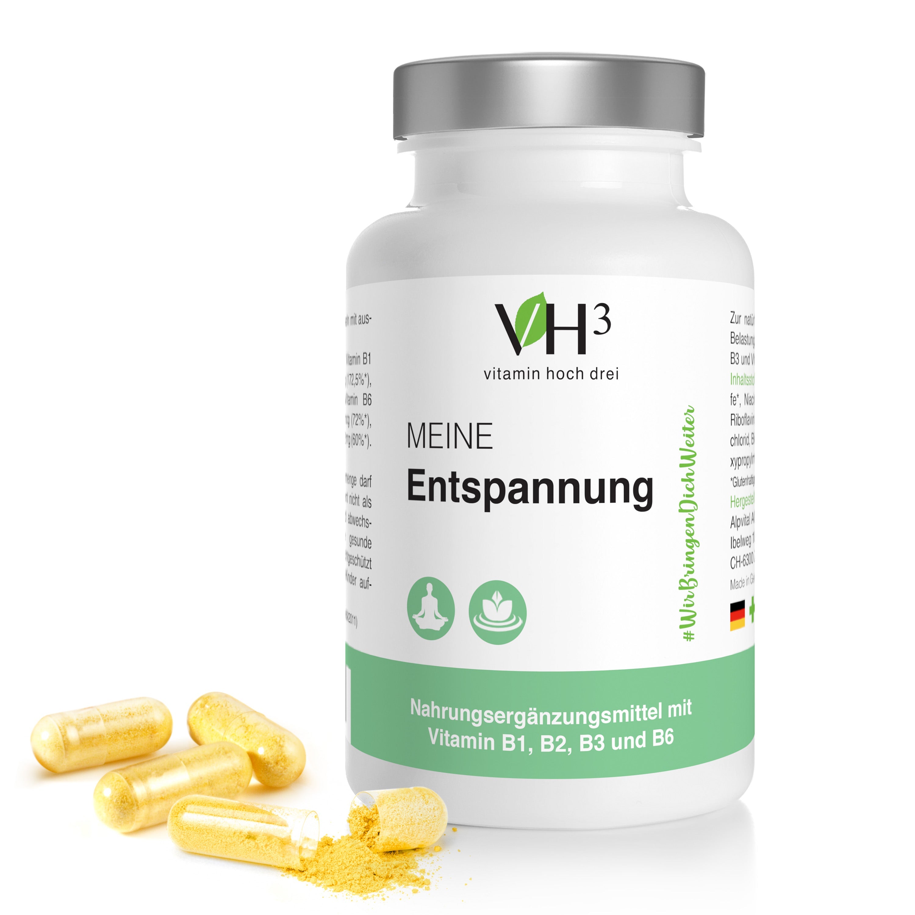 MEINE Entspannung mit Riboflavin, Cyanocobalamin, Pyridoxinhydrochlorid, Biotin und Folsäure.