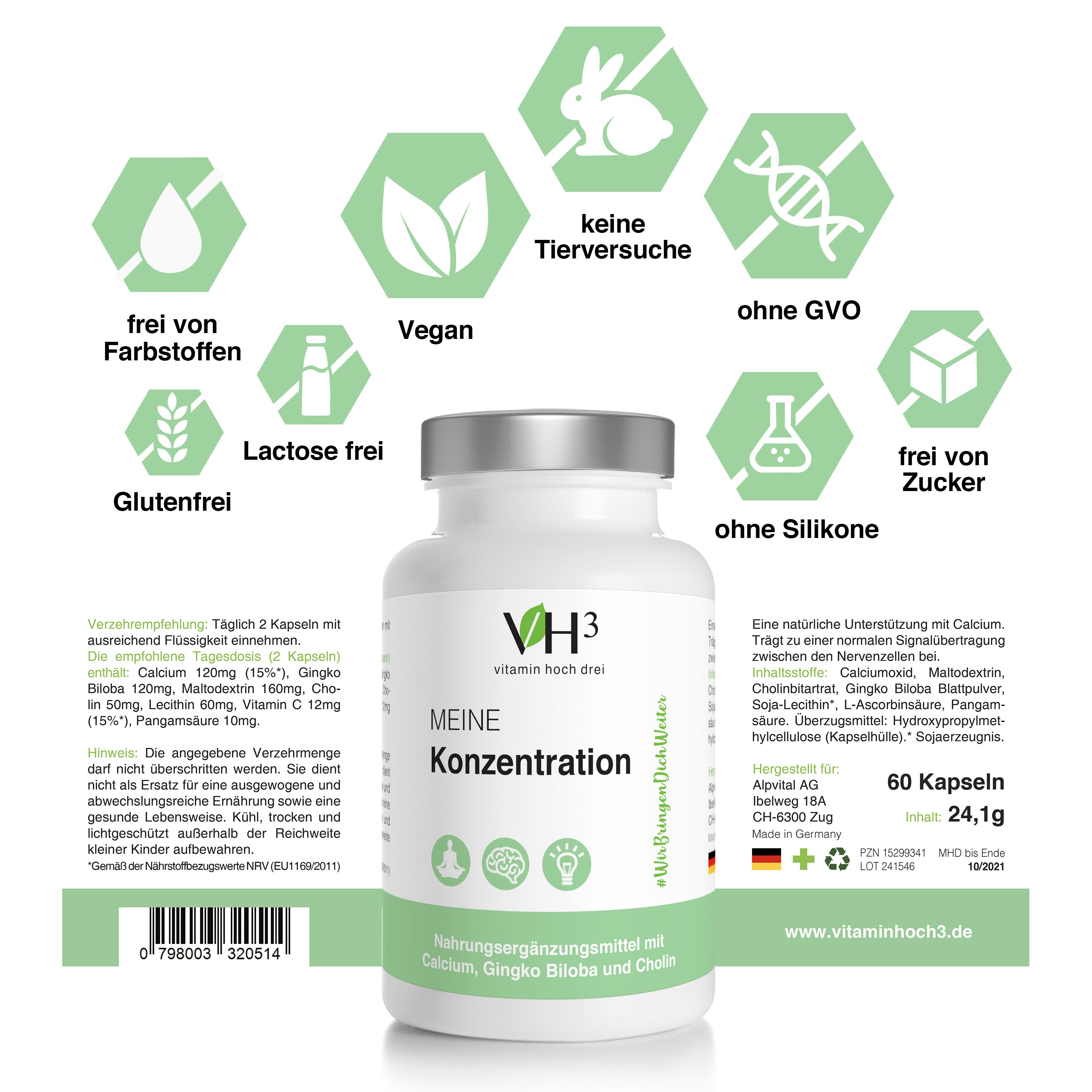 VH3 Meine Konzentration mit Cholin, Gingko Biloba und Calcium